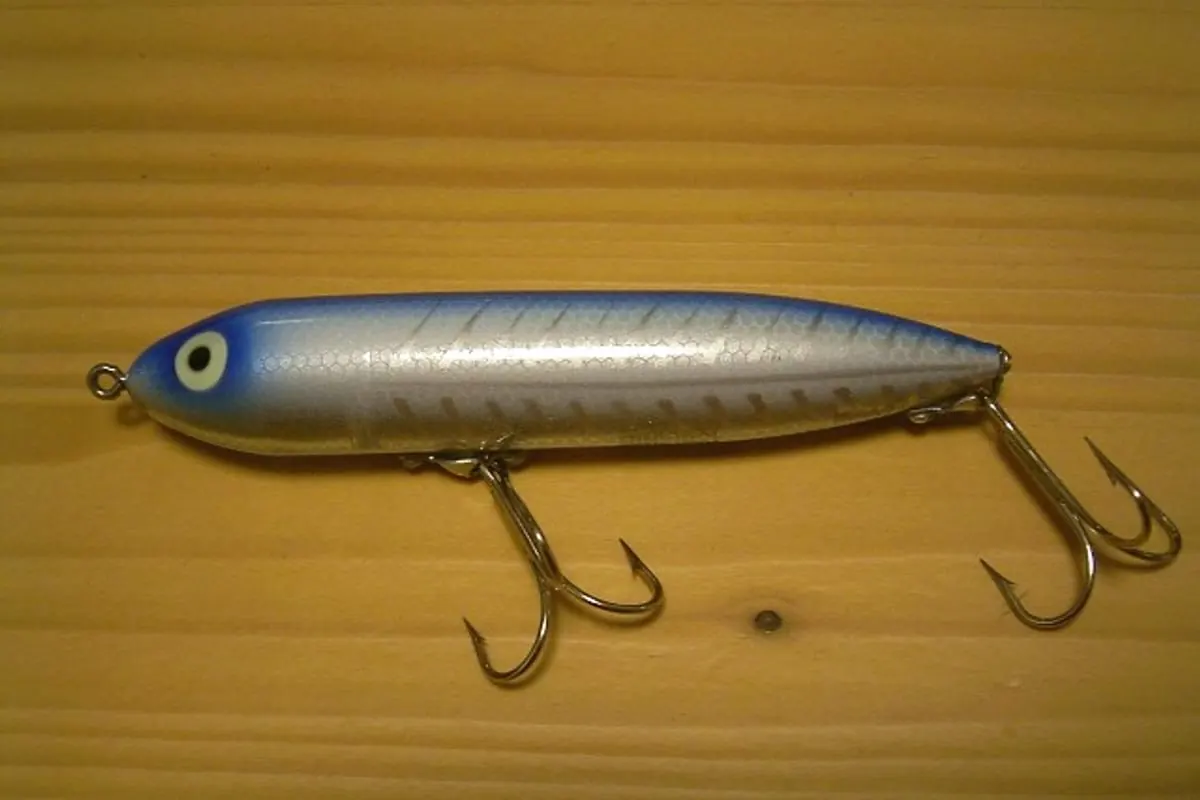 Heddon Zara Spook pencil bait with a blue back and silver sides